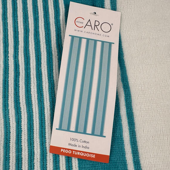 Caro Home Beach Towel Pego Turquoise Striped 36"x68" All Cotton NWT - Picture 3 of 5